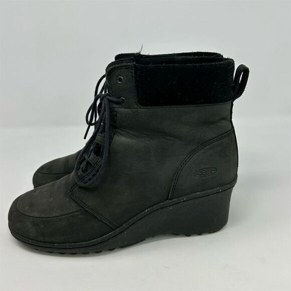 KEEN Women's Black Leather Lace-Up Mid Heel Wedge Boots Size 8.5 - Picture 8 of 14
